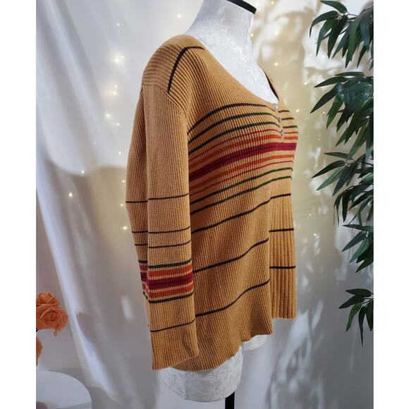 Vtg St Johns Bay Y2K Striped Ribbed Shell Button Henley Sweater Size XL Retro - Picture 4 of 10